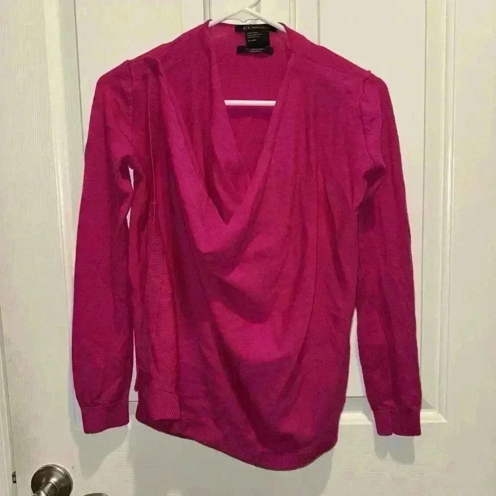 Armani Exchange Woman’s 100% Merino Wool Wrap Sweater Cardigan Pink Sz XS